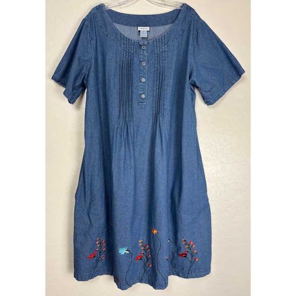 The vermont country store Dresses & Skirts - Vermont Country Store Denim Dress 2X Floral Cottagecore Granny Bloomcore 1997